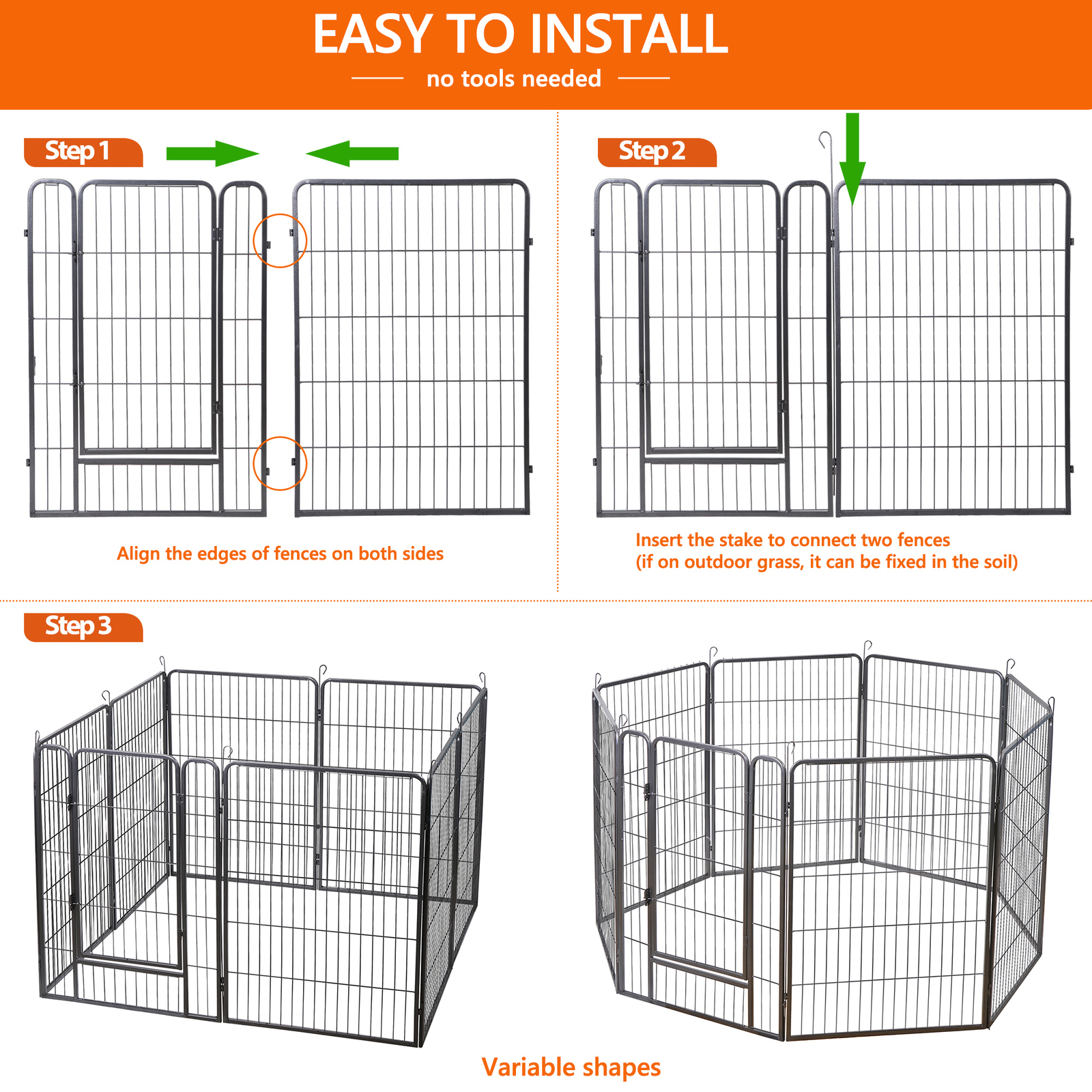 Dog Playpen 40" Height 8 Panels Metal Dog Fence Portable Dog Pen for Yard Black