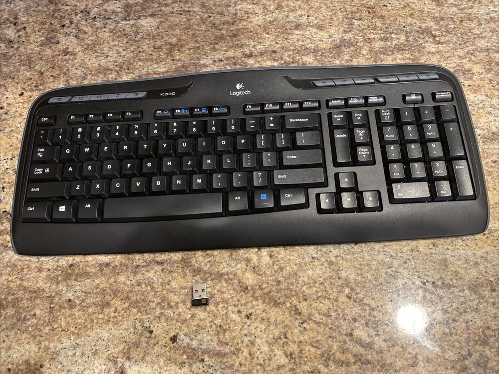 Logitech K330 Wireless Desktop Keyboard INCLUDES RECEIVER- Tested and Working