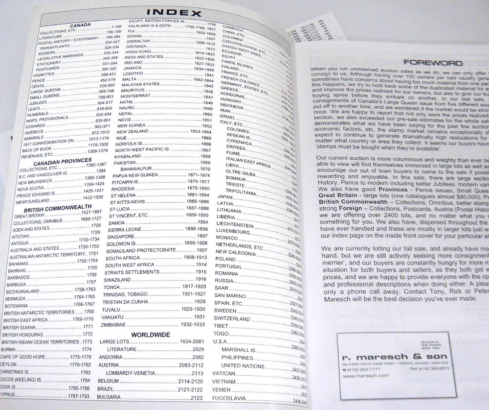 Maresch 2005 Stamp Auction Catalog w Prices Realized Canada Commonwealth Foreign