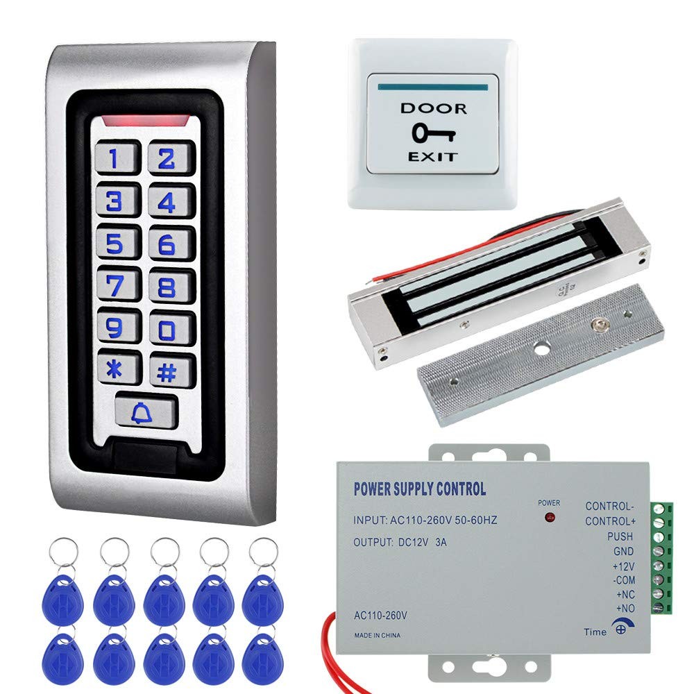 HFeng Door Access Control System Kit IP68 RFID Keypad Blue & Siliver