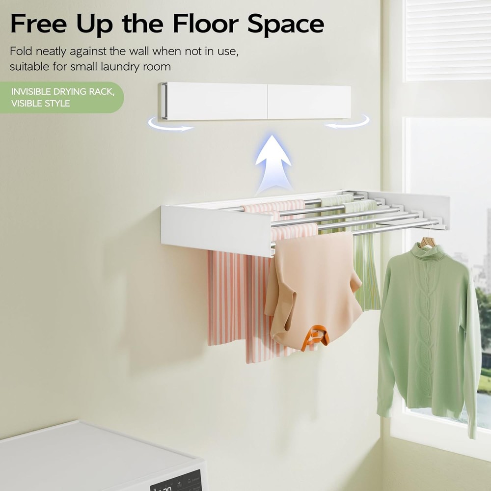 Wall Mounted Clothes Drying Rack 32", Foldable Wall Mount Laundry Rack Folding I