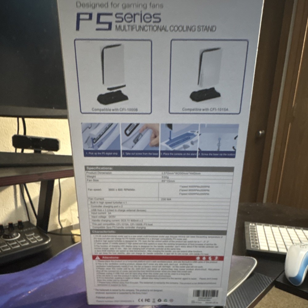 PS Series Multifunctional Cooling Stand for PS5, 2 Controller Docks, 3 USB Hubs