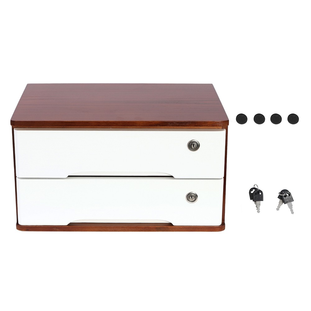 Wooden Desk Organizer with Lockable Drawer - 2-Tier Storage Solution