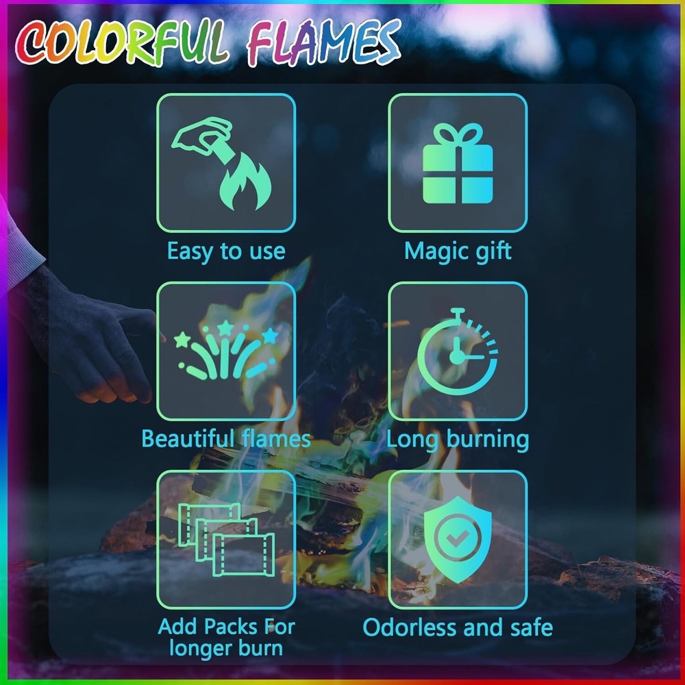 Fire Color Changing Packets - 12 Pack Long Burn Safe Magic Campfire
