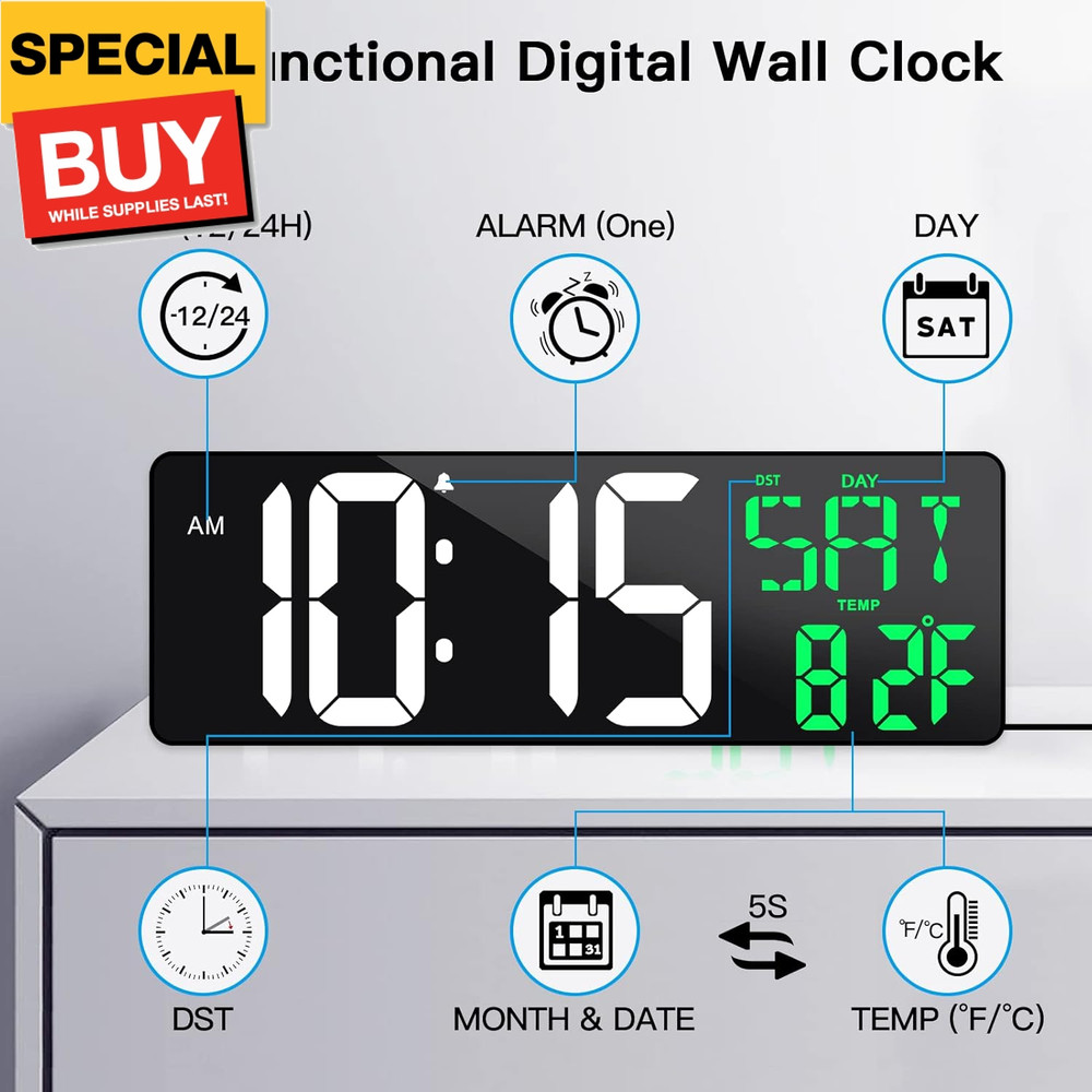17 Inch Large Digital Wall Clock with Remote Control, Automatic Brightness Dimme