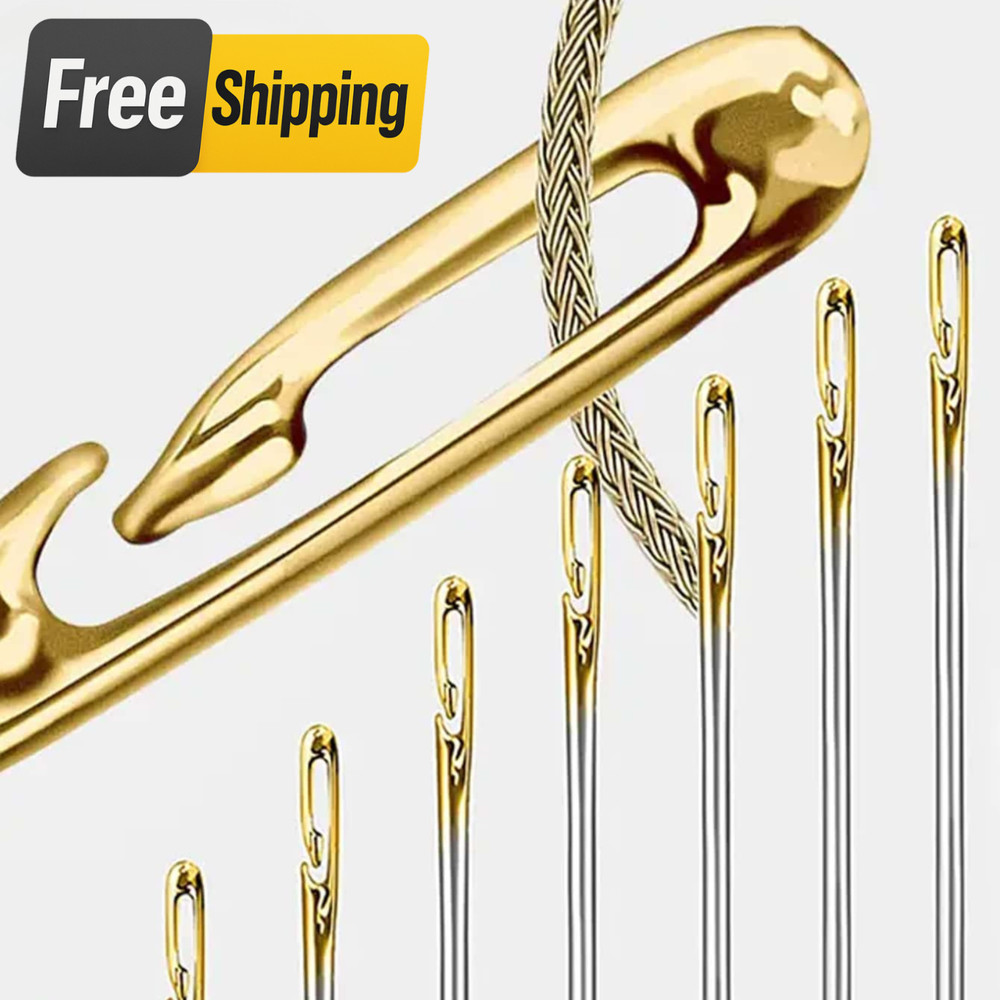 12Pcs Large Eye Sewing Needles Set Hand Stitching Self Threading Yarn Needles US