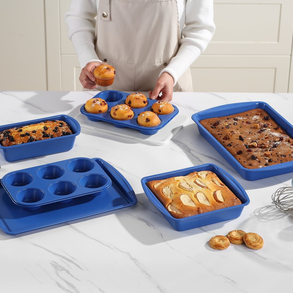 6 Piece Non-Stick Bakeware Sets, Easy for Release and Clean up, Gray