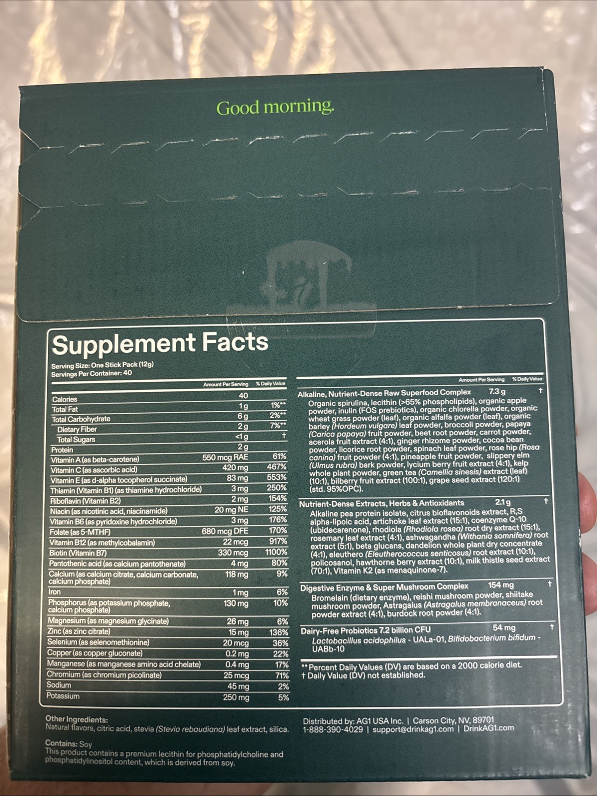 AG1 Original Formula Greens Powder Supplement 40 Packs of 12g Packs, Exp. 04/26