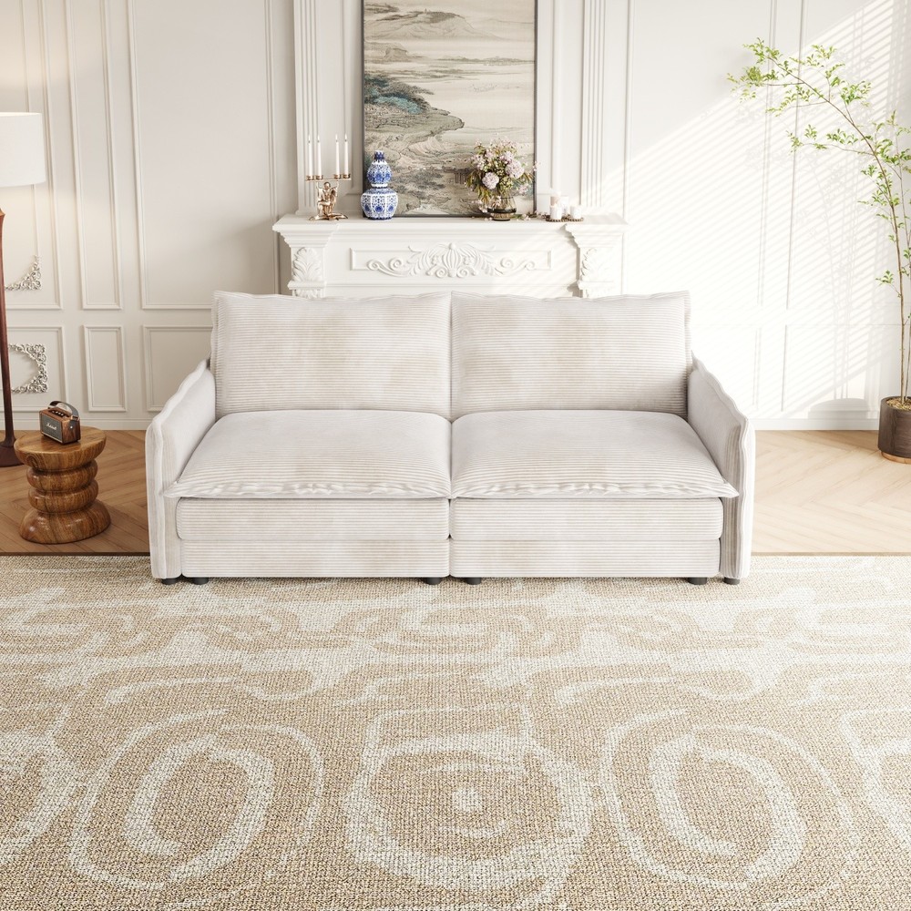 Modern Corduroy Loveseat Sofa 2-Seater Upholstered Couch with Solid Wood Frame