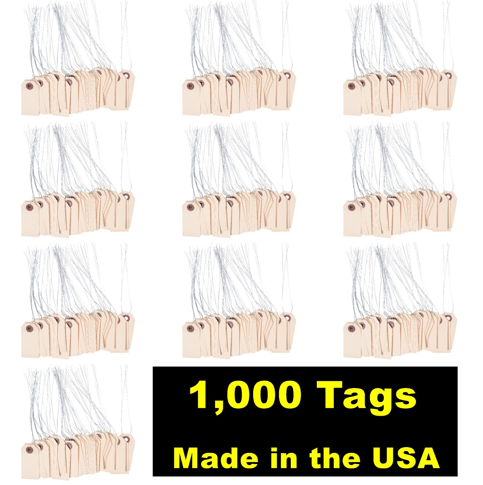 1000- 2 3/4" x 1 3/8" Size 1 Manila Inventory Shipping Hang Tags with Wire 13 Pt