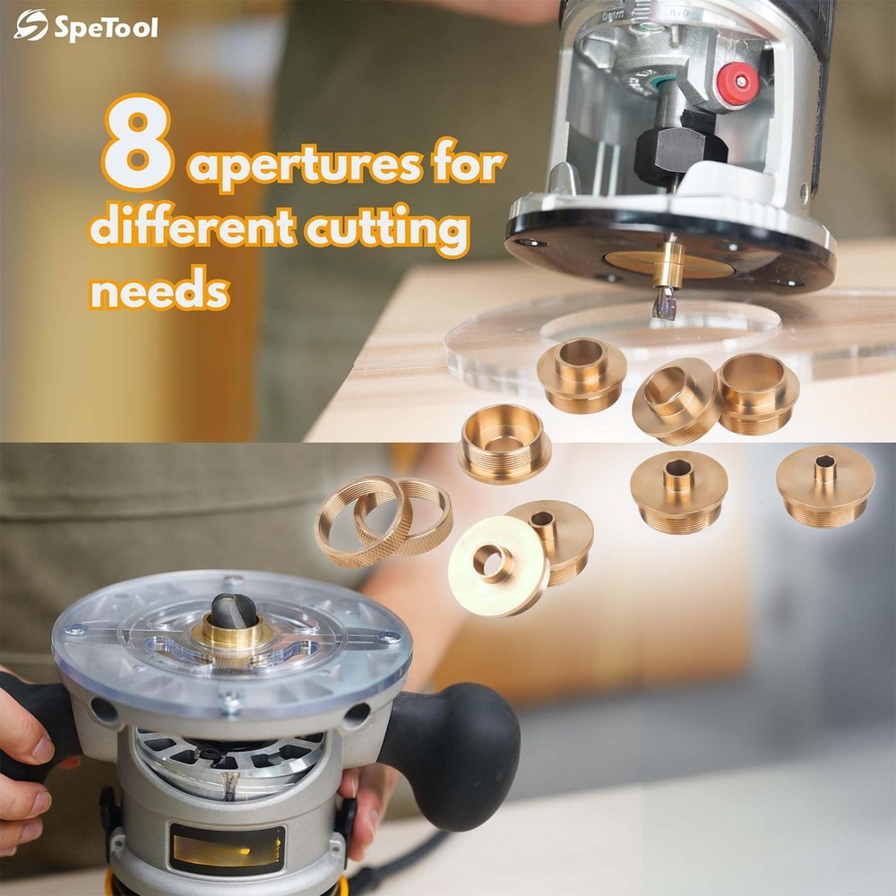 SpeTool 10-Piece Solid Router Guide Brass Router Template Bushing Guide Set with