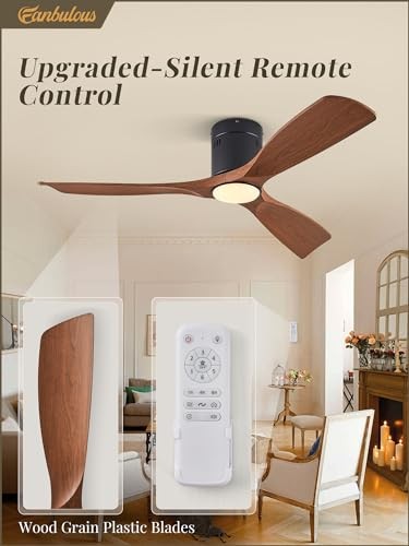 52" Ceiling Fans with Lights and Remote Control,Modern Flush Walnut With Light
