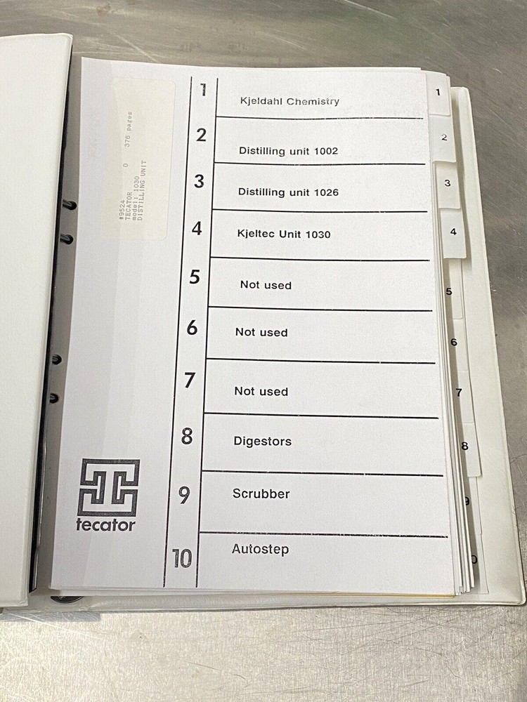 Tecator 1030 Distilling Unit - Users Guide / Instruction Manual / Book
