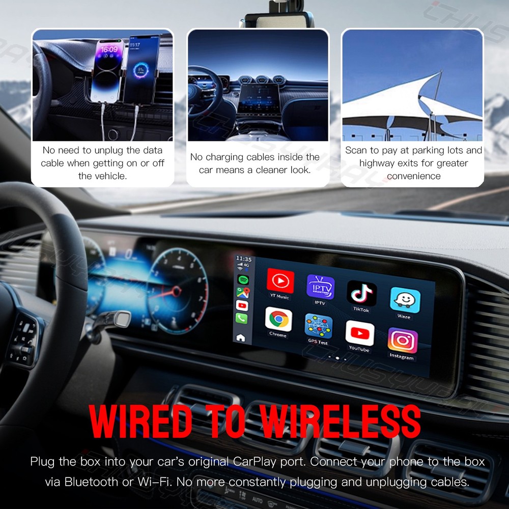 2-in-1 Wireless CarPlay Adapter & Android Auto Wireless Adapter, Plug & Play