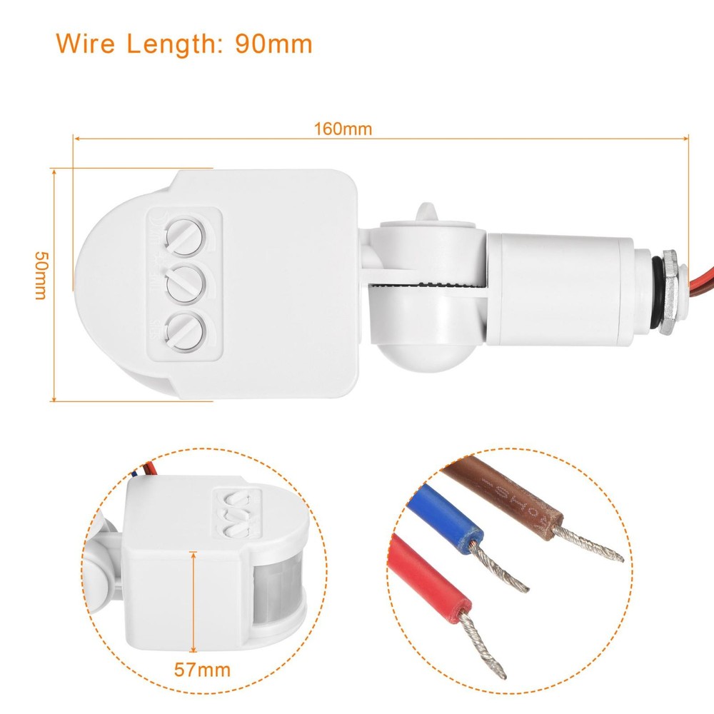 Motion Sensor AC110-240V Infrared PIR Detector Switch White