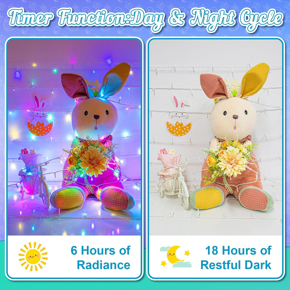 Easter String Lights Battery Operated, Pastel Easter Lights with Timer 16.4Ft 50