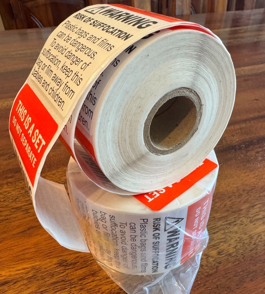 THIS IS A SET DO NOT SEPARATE & SUFFOCATION WARNING Combo - 500 labels per roll