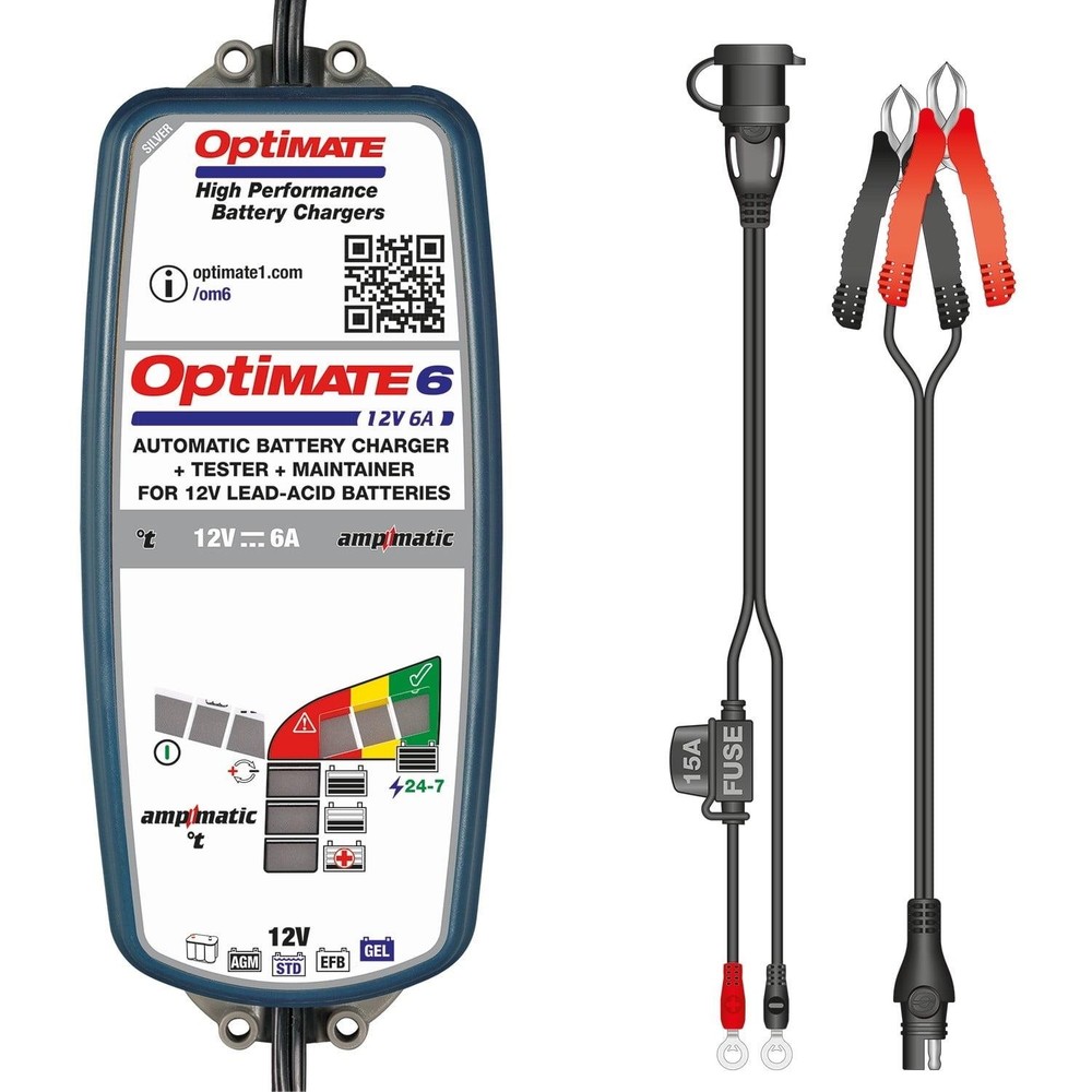 TECMATE / OPTIMATE OPTIMATE 6 AMPMATIC (V2) SILVER 9 STEP AUTOMATIC BATTERY SAVI