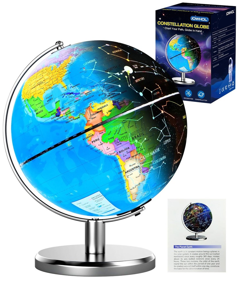 8'' Illuminated World Globe with Constellation Night Light, Educational Light...