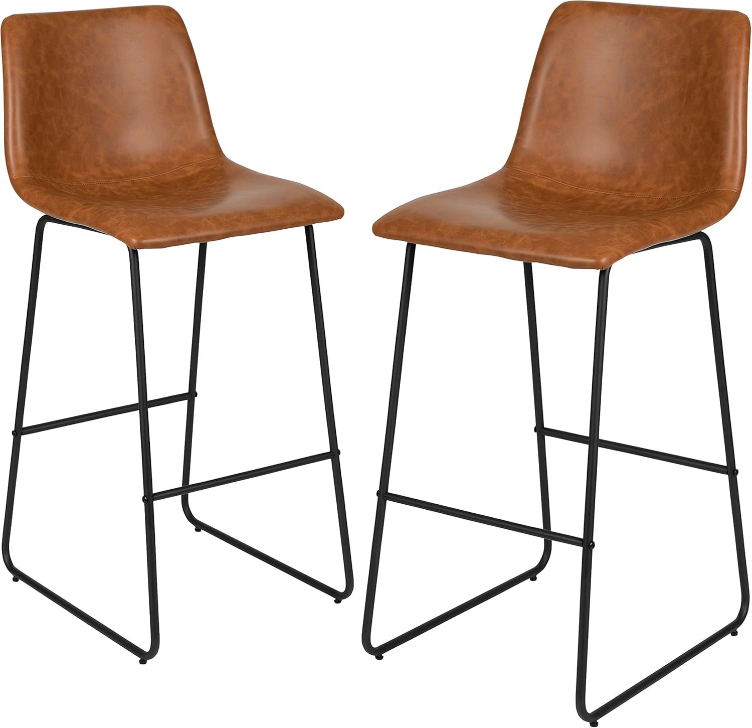 Flash Furniture Reagan 30" LeatherSoft Bar Height Barstools Light Brown Set of 2