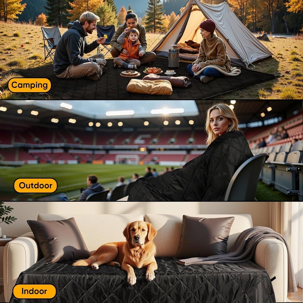 Waterproof Camping Blanket with Sherpa Lining, Large Windproof Outdoor Blanke...