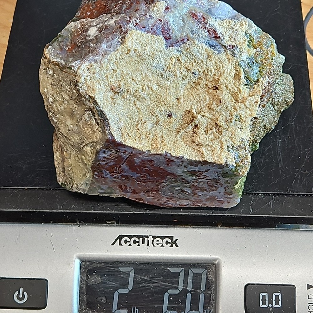 Red lightning agate rough. Beautiful blue color and moss pattern, 2LBs 2.0oz