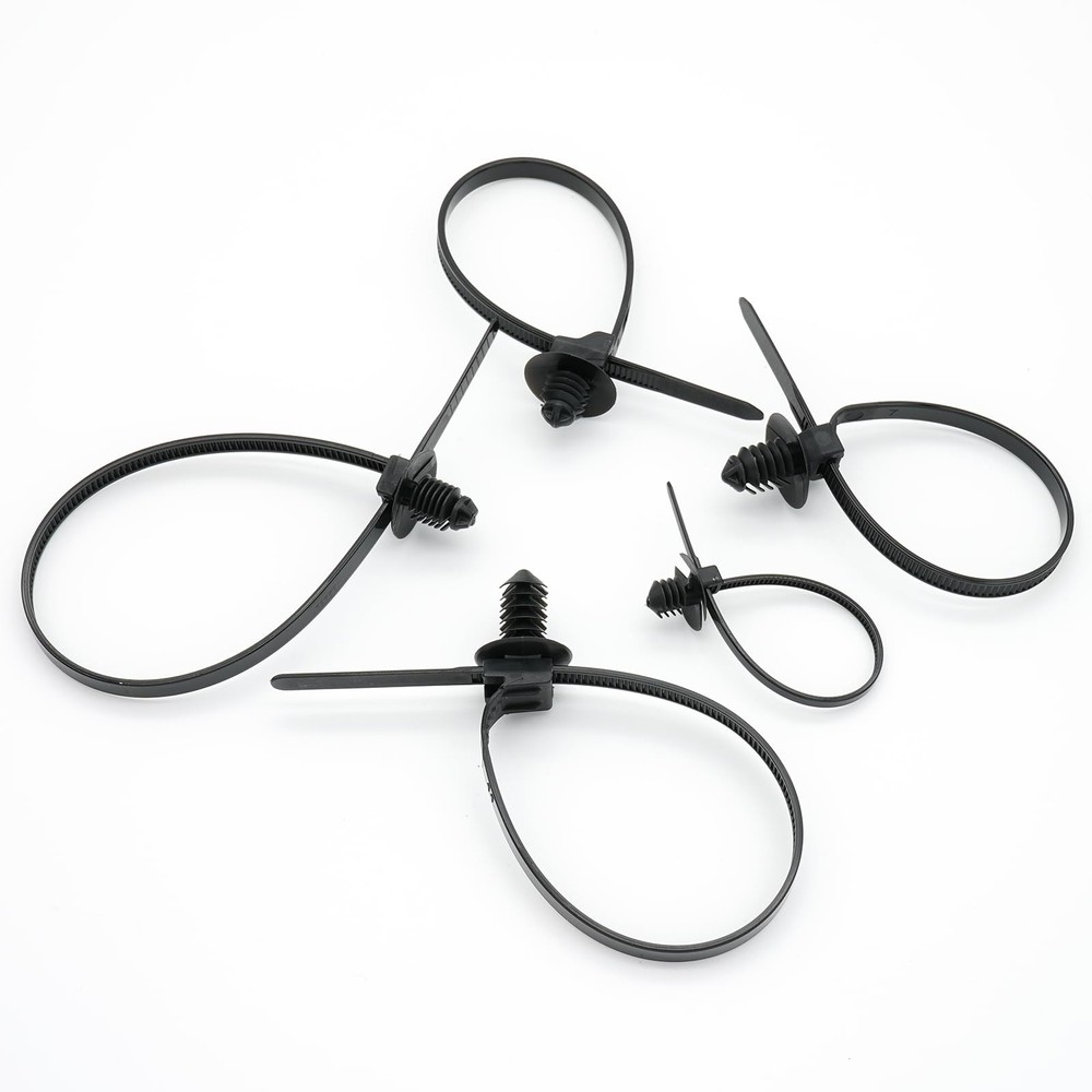 Semrien 120 Pcs Push Mount Cable Ties Assorted Sizes, Black Nylon