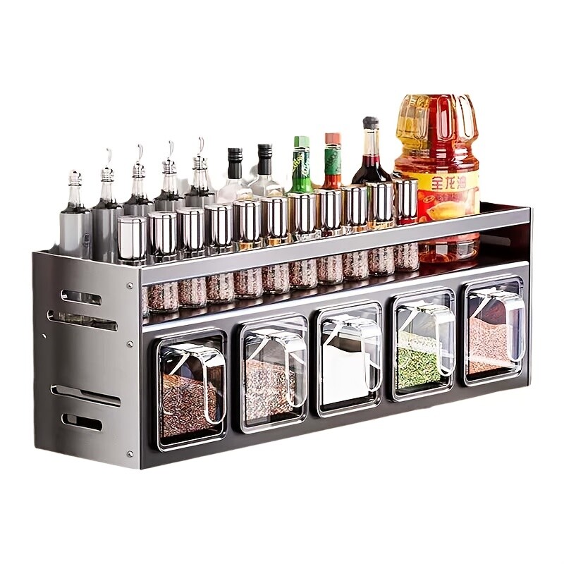 Wall Mounted Aluminum Spice Storage Kit with Containers