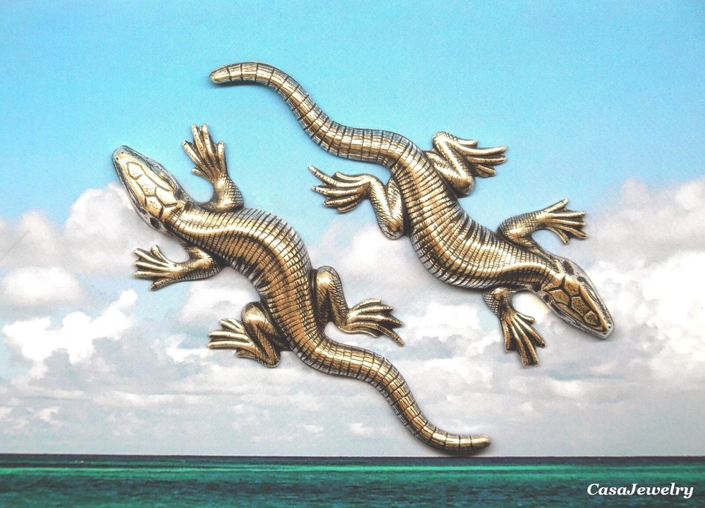 #4183 ANTIQUED .925 STERLING SILVER PLATED LIZARD COMPONENT - 2 Pcs