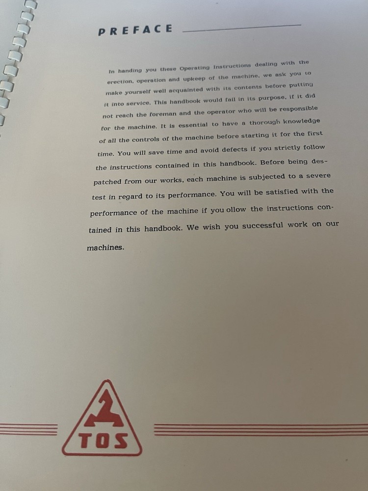 TOS Technical Instructions Manual for SN 40-45-50