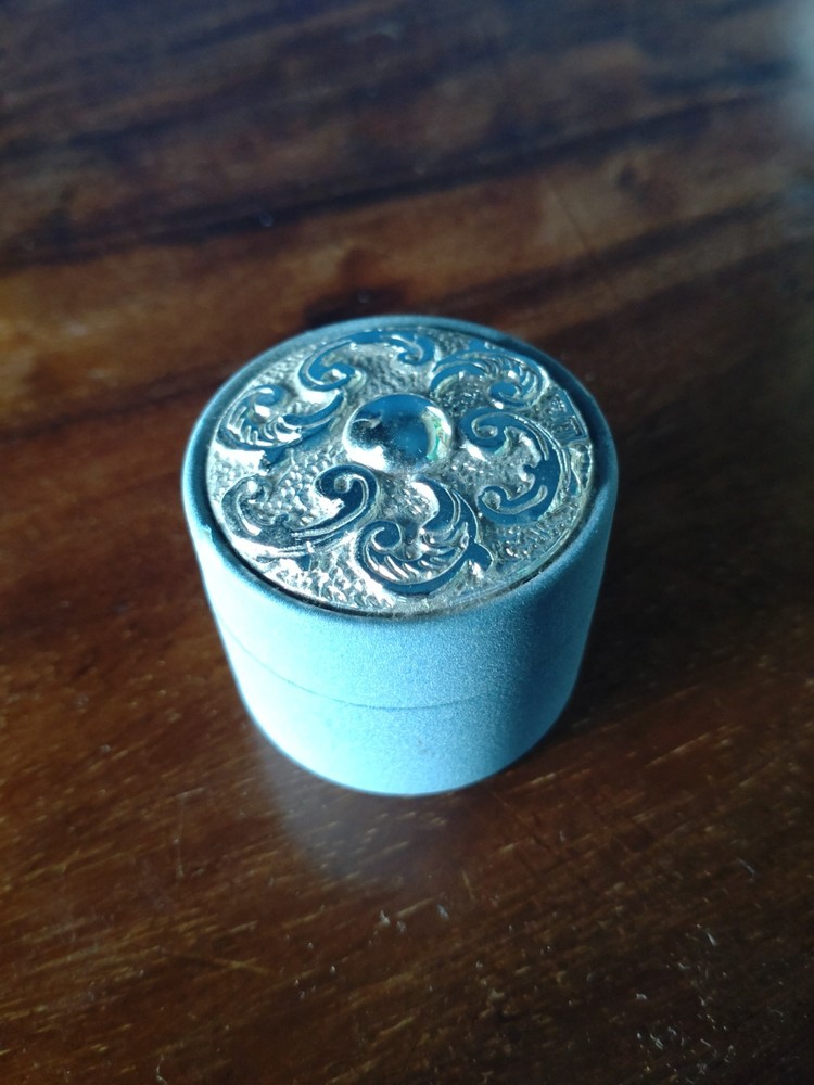Blue and Silver Fabric Round Box