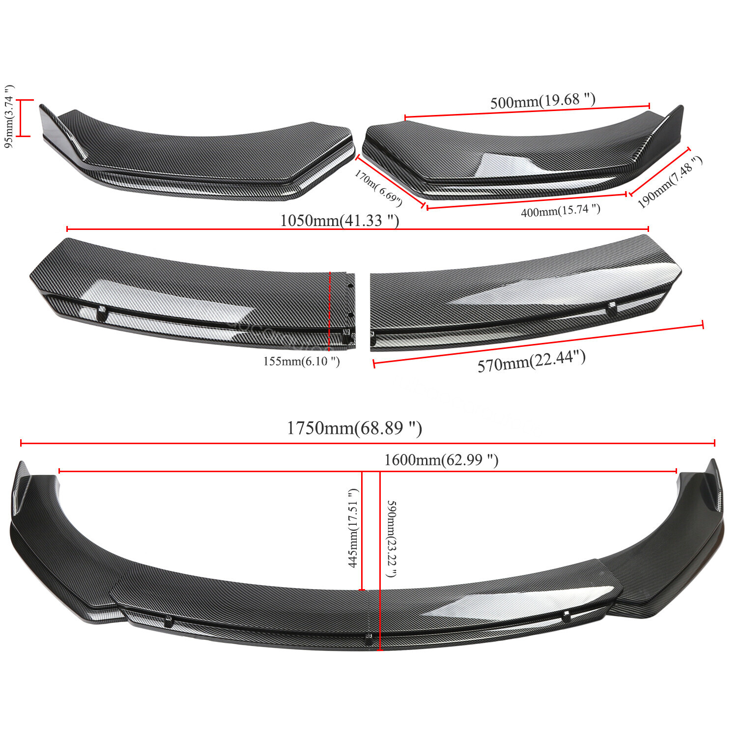 For Acura RDX 2020-2025 Carbon Style Front Bumper Lip Splitter Kit Side Skirt