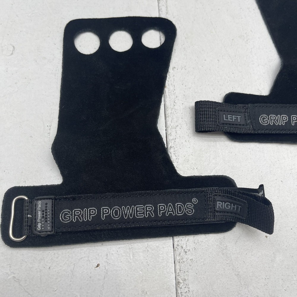 Grip Power Pads For Weight Lifting With Adjustable Hook & Loop Strap Black Large
