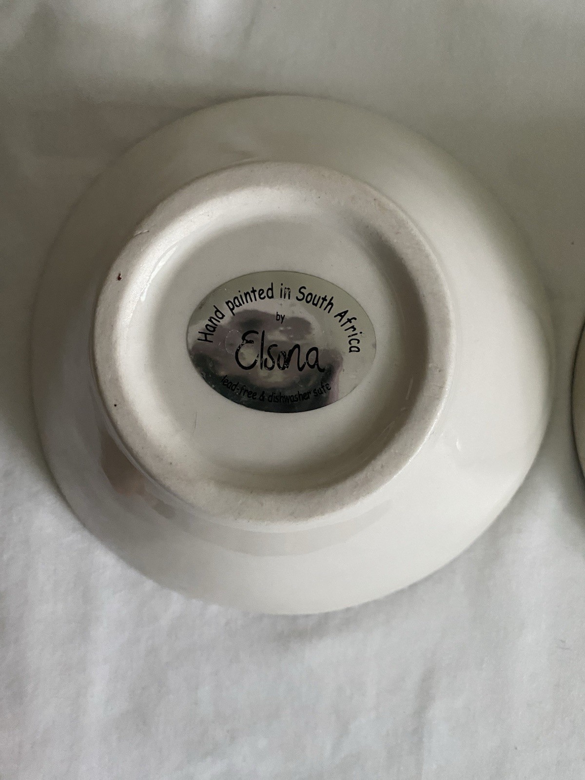 Pair VTG Elsona South African Hand Painted Ceramic 6" Bowls Elephant Signed