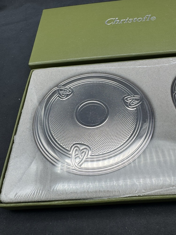 New Two Christofle Louis Philippe Silverplate Coasters