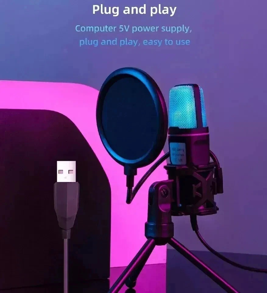 Gaming Microphone USB Computer Microphone for PC Mac PS4/5 Condenser Podcast RGB