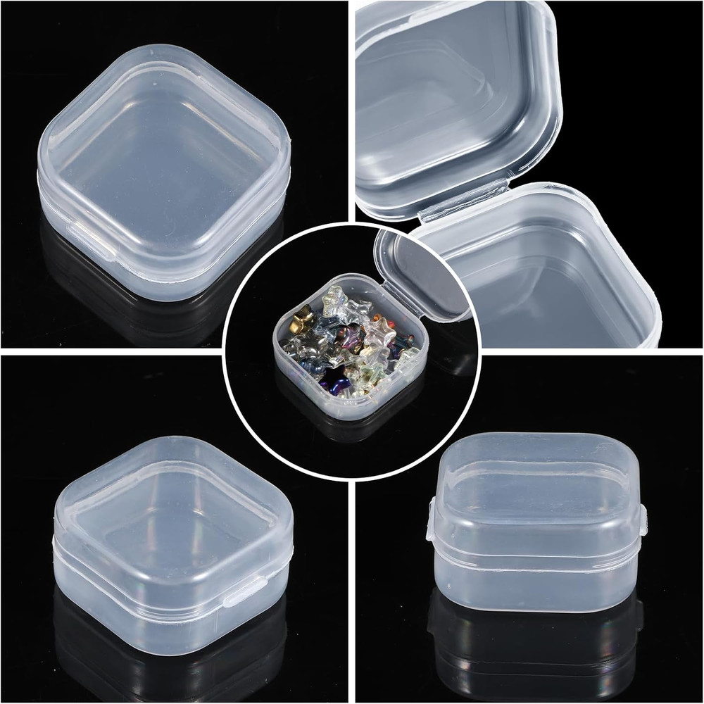 6 Pack Small Plastic Flip Lid Container Mini Plastic Clear Beads Storage Contain