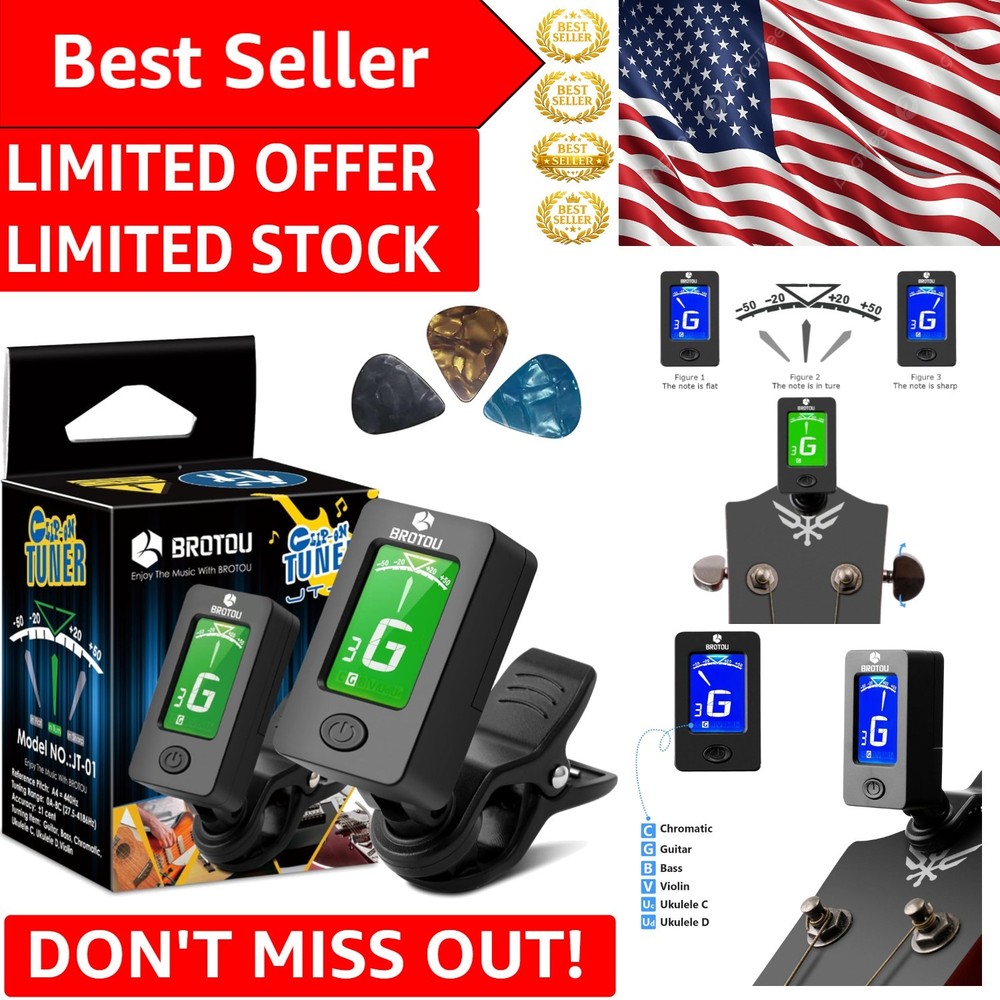 Lightweight Digital Guitar Tuner & Capo for All String Instruments - Easy to Use