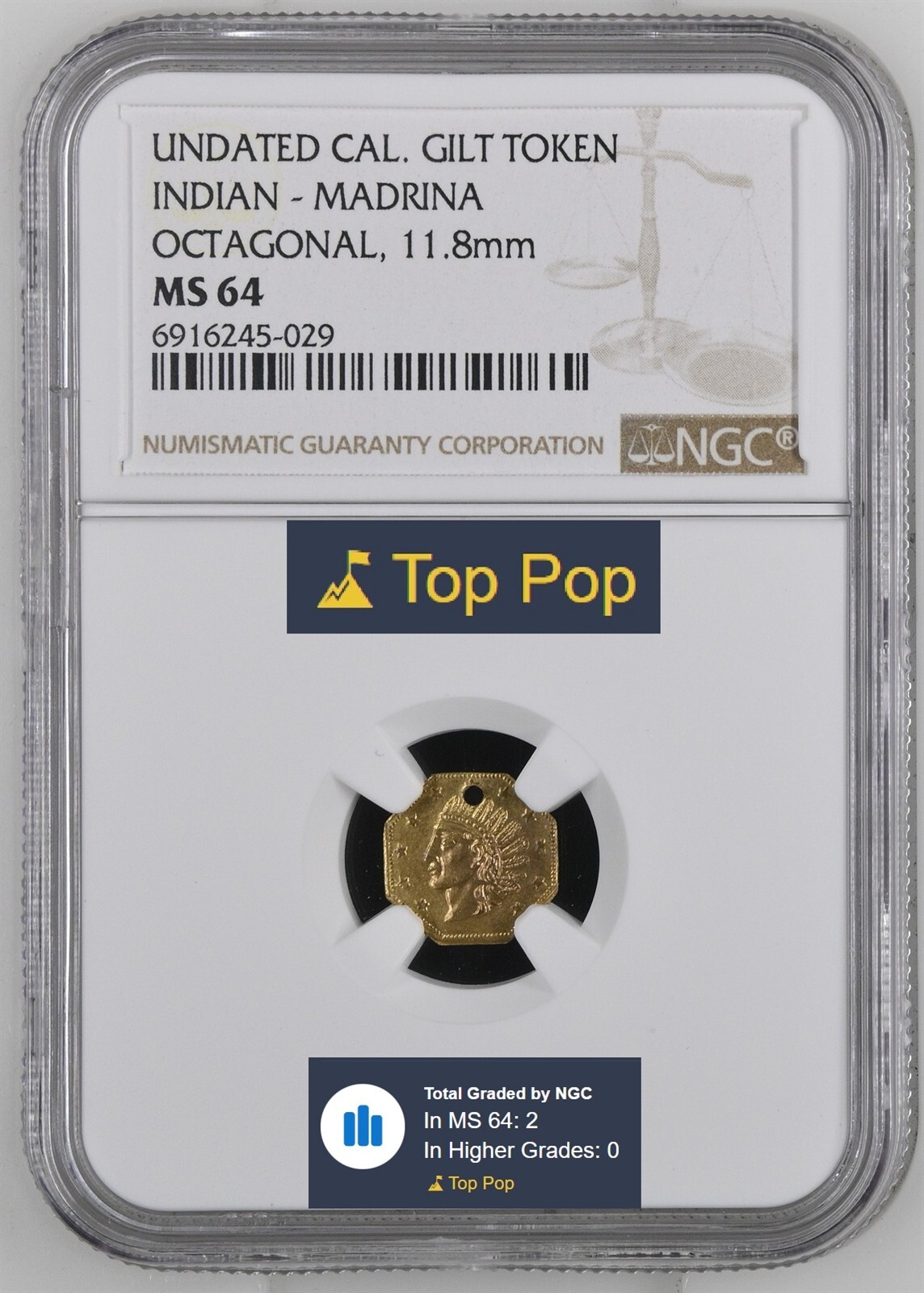 TOP POP! ND CALIFORNIA FRACTIONAL - MADRINA OCT / MS64 NGC / FINEST KNOWN!