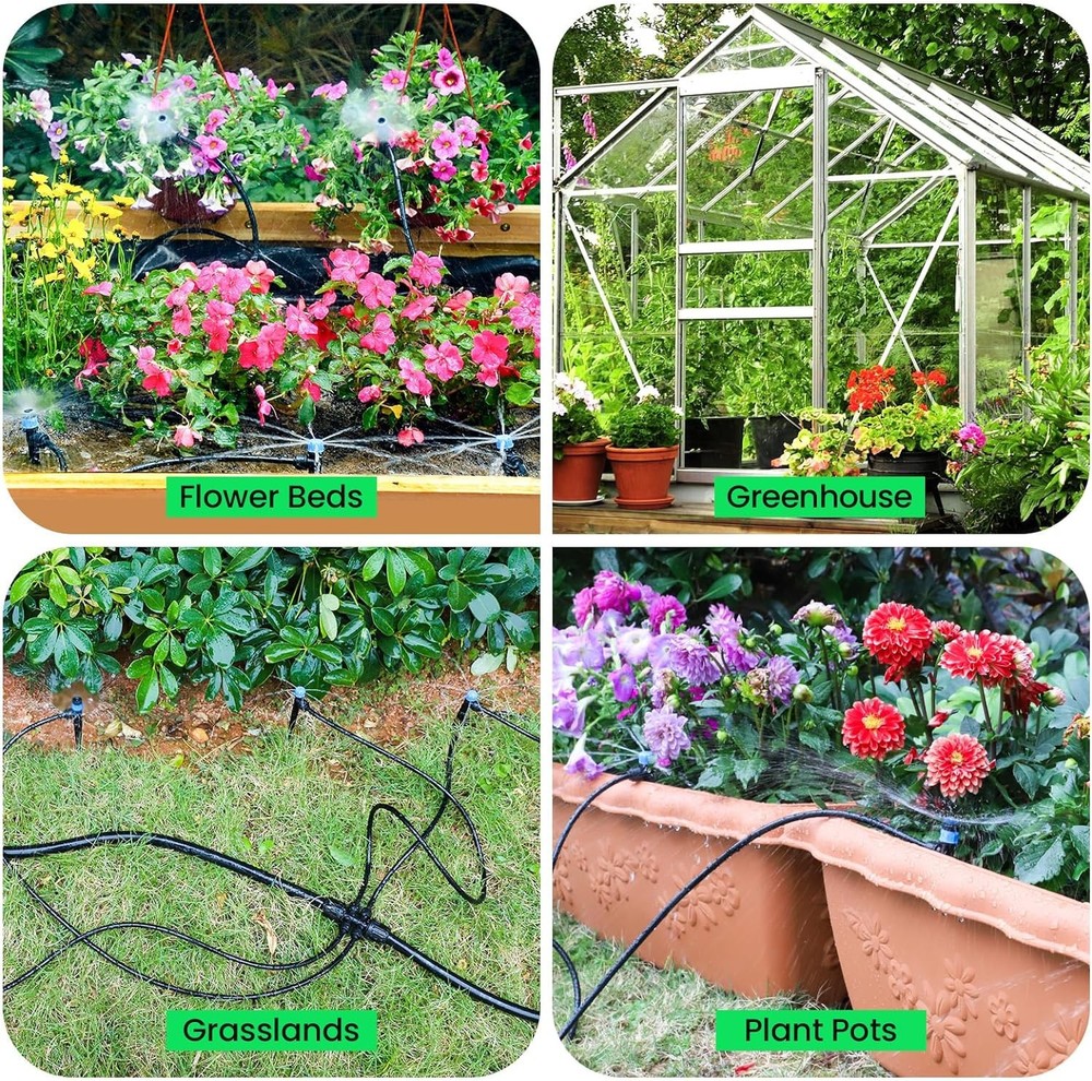 MIXC 230FT Quick-Connect Drip Irrigation System Kit, with 1/4" & 1/2" Fast