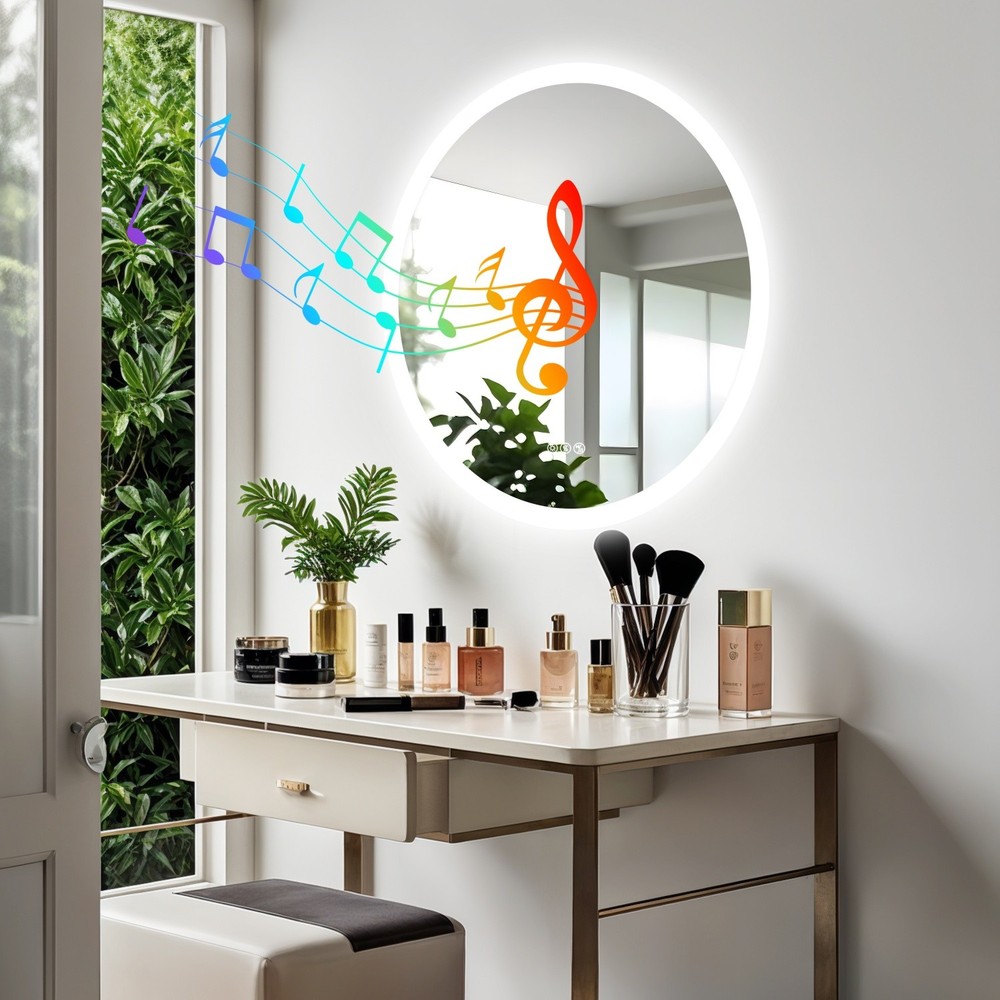 32” LED Bathroom Mirror Built-in Bluetooth Speaker Backlight Wall Vanity Mirror