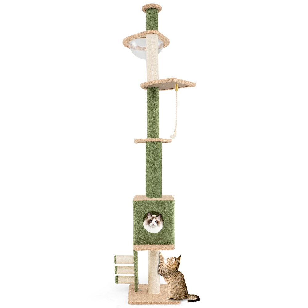 Floor to Ceiling Cat Tree w/ 86"-99.5" Adjustable Height Space Capsule Condo