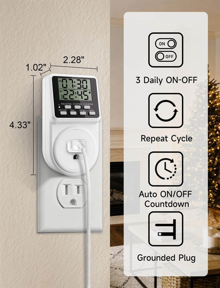 Techbee Digital Infinite Repeat Cycle Intermittent Timer Plug for White