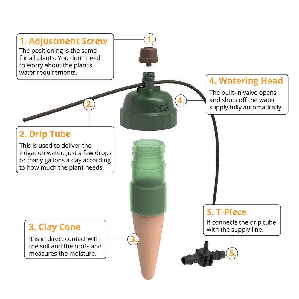 Blumat (5 Stake) Starter Kit - Automatic Drip Watering Irrigation Garden System