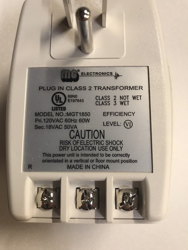 MGT1850 MG Electronics Plug In Class 2 Transformer (NEW)