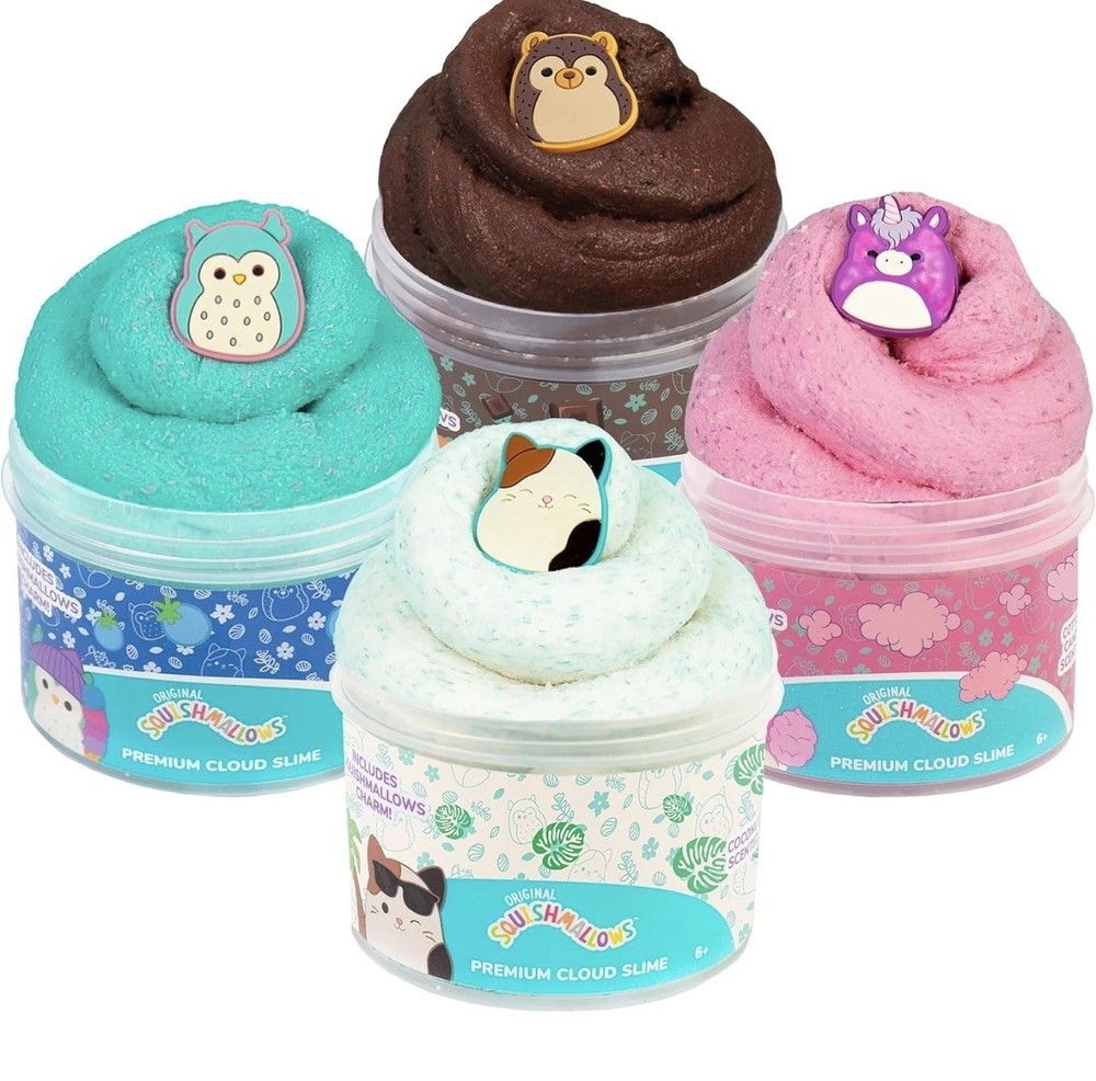Squishmallows PREMIUM SCENTED CLOUD SLIME TINSEL GLITTER & CHARM 4 Pack Bundle