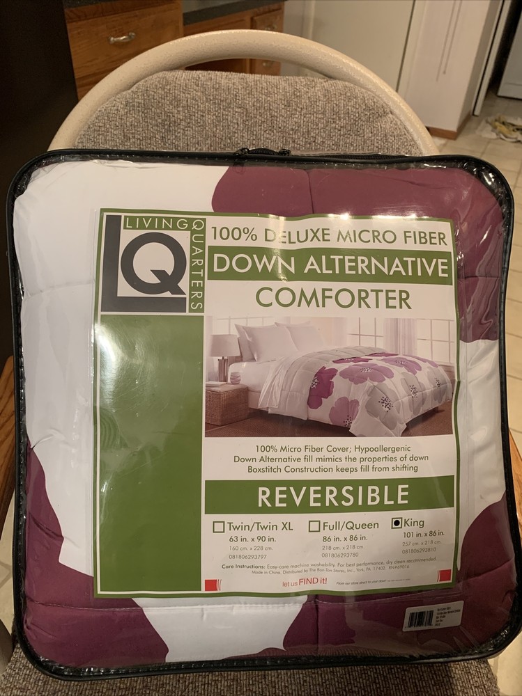 Reversible Microfiber Down Alternative Comforter Evie Purple Gray White King New
