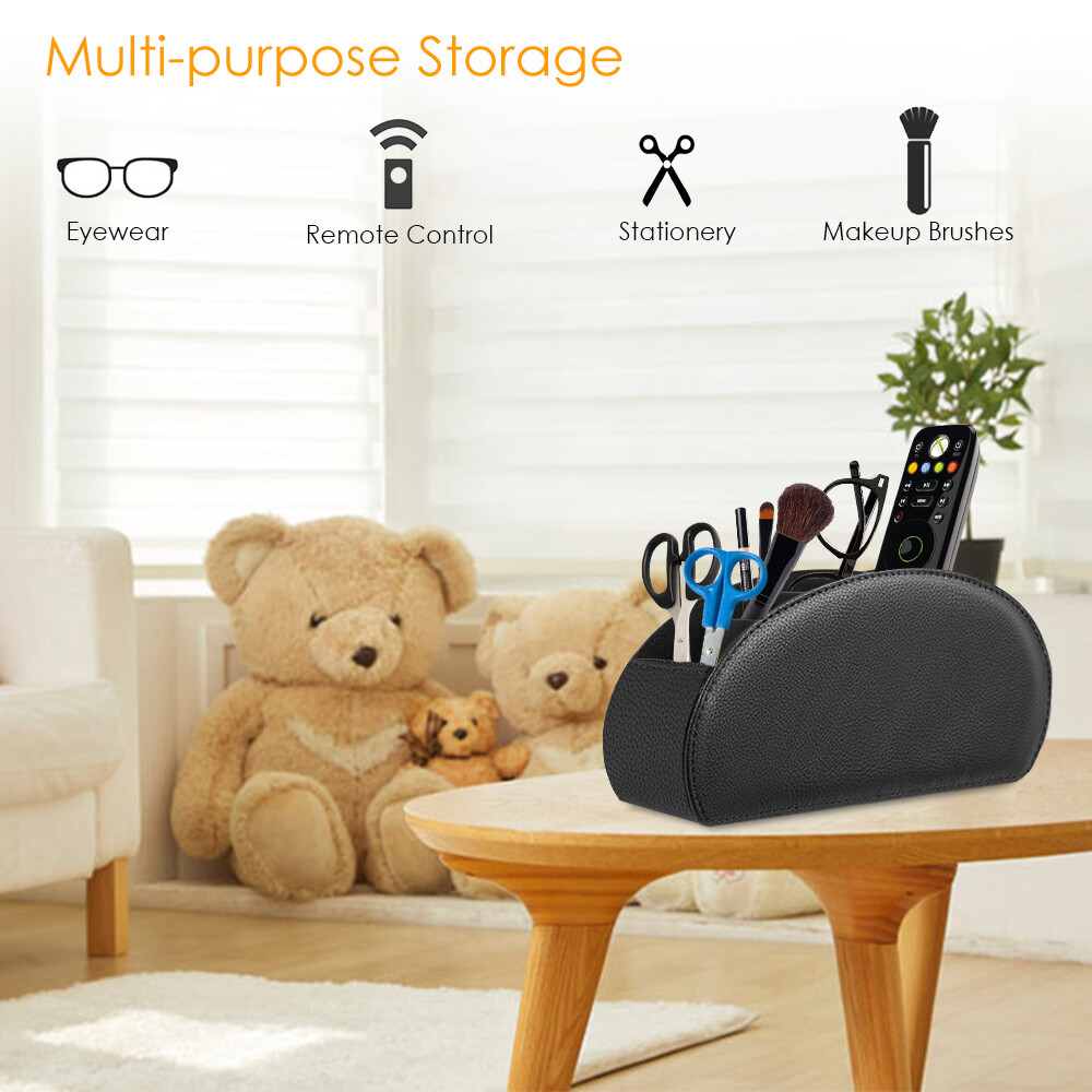 [5 Compartments] Black Remote Control Holder TV Remote Caddy Desktop Organizer
