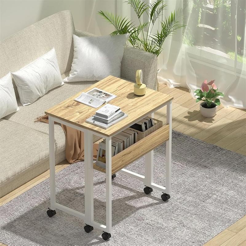 Folding Rolling Desk W/ Storage Shelf Portable Compact Computer Desk Small Space