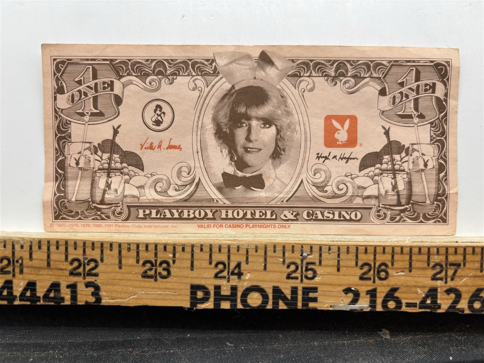 1981 Playboy Hotel Casino One Dollar Bill Novelty Atlantic City NJ Vintage